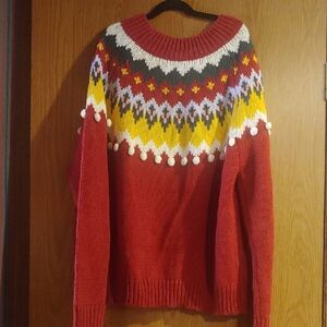 Cider Rusty Red and Yellow Patterned Women's Sweater